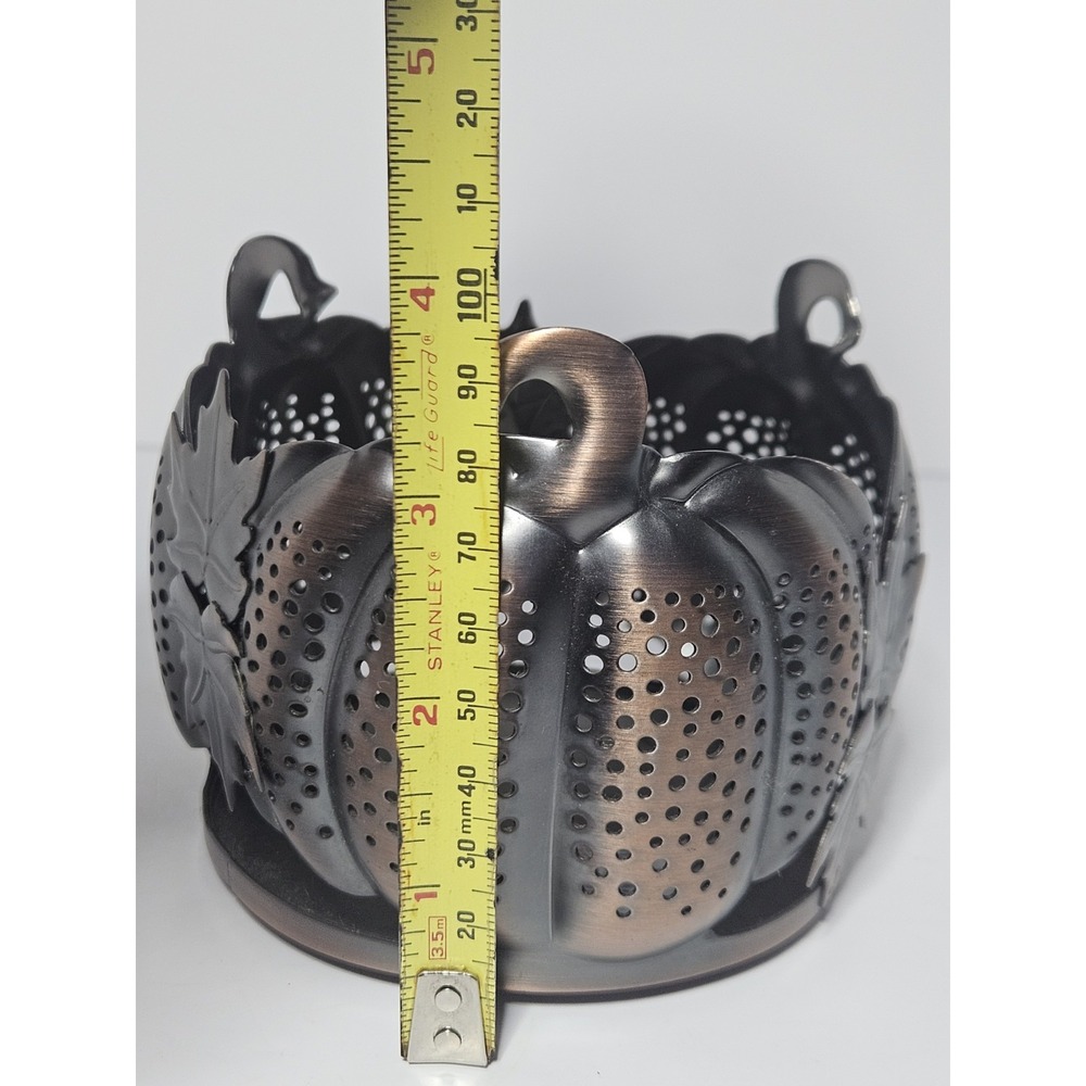 Bath & Body Works Pumpkin Leaves 3 Wick Candle Holder Sleeve Metal Bronze Fall - Picture 4 of 7